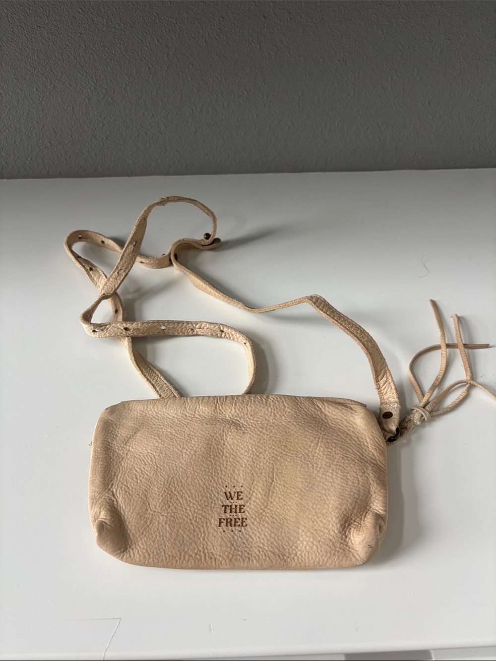 We The Free Neutral Beige Pebbled Leather Crossbody